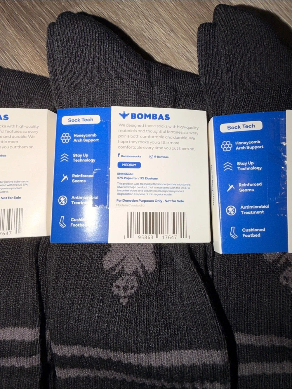 Bombas Black Athletic Ankle Socks with Gray Stripe Accents - 3 Pack